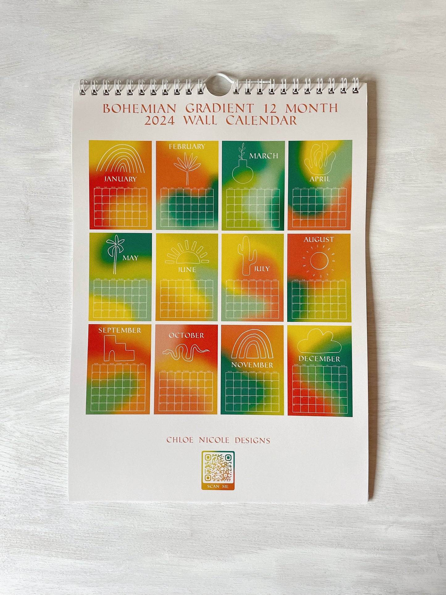 2024 Bohemian Gradient 12 Month Wall Calendar