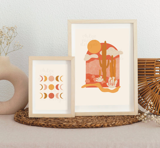 Boho Art Prints - Desert and Moon Phases | Digital Download