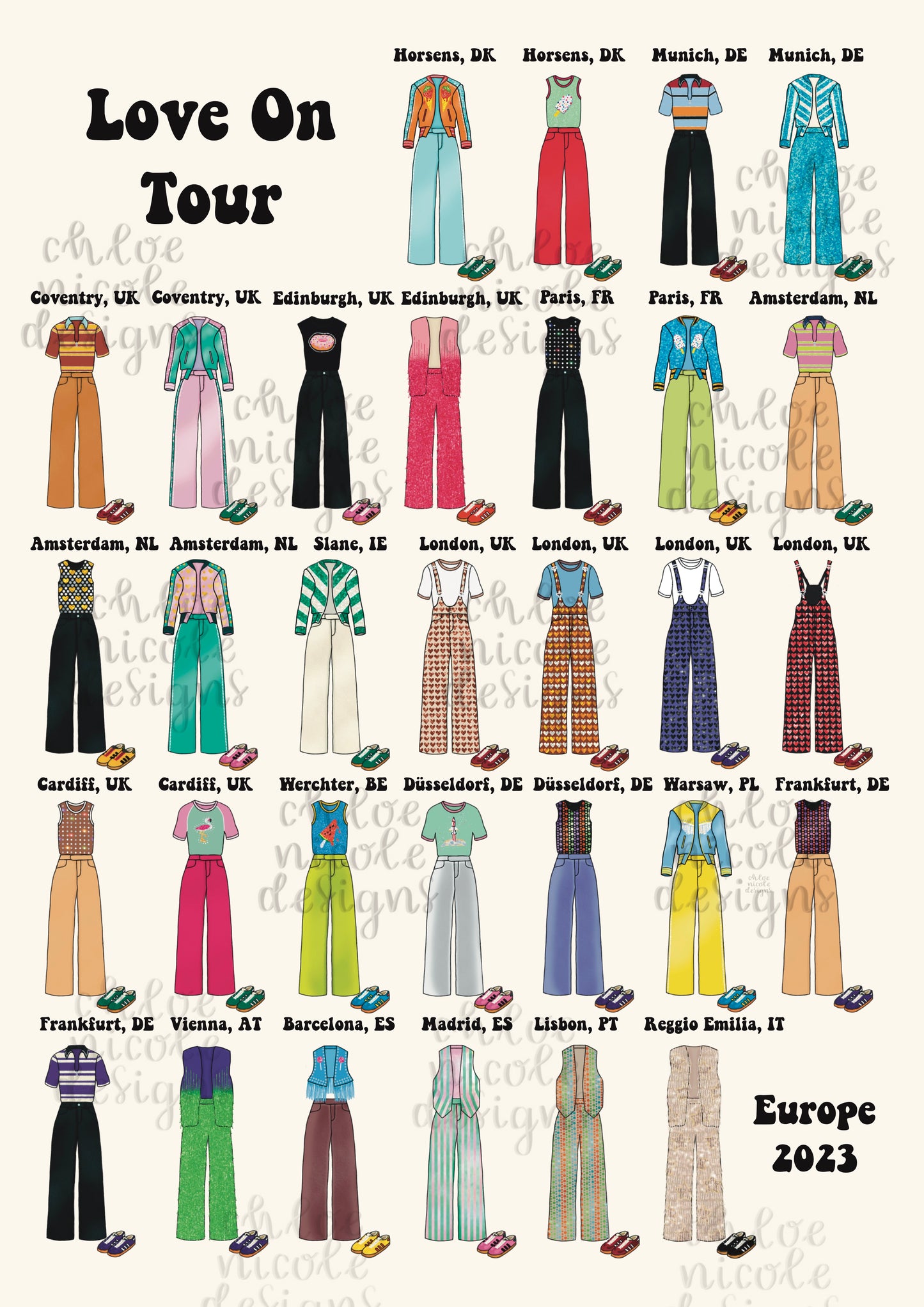 Love On Tour 2023 Europe Harry Styles Outfits A3 Poster | HSLOT