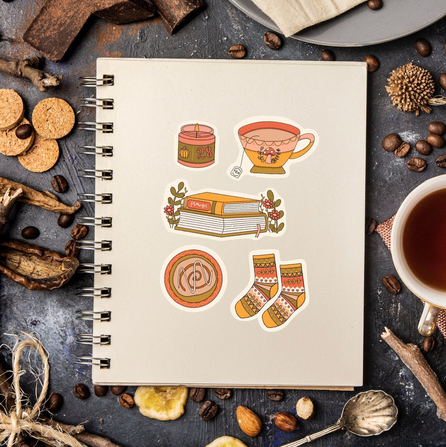 Cosy/Hygge Stickers | Set of 5 | Die-cut