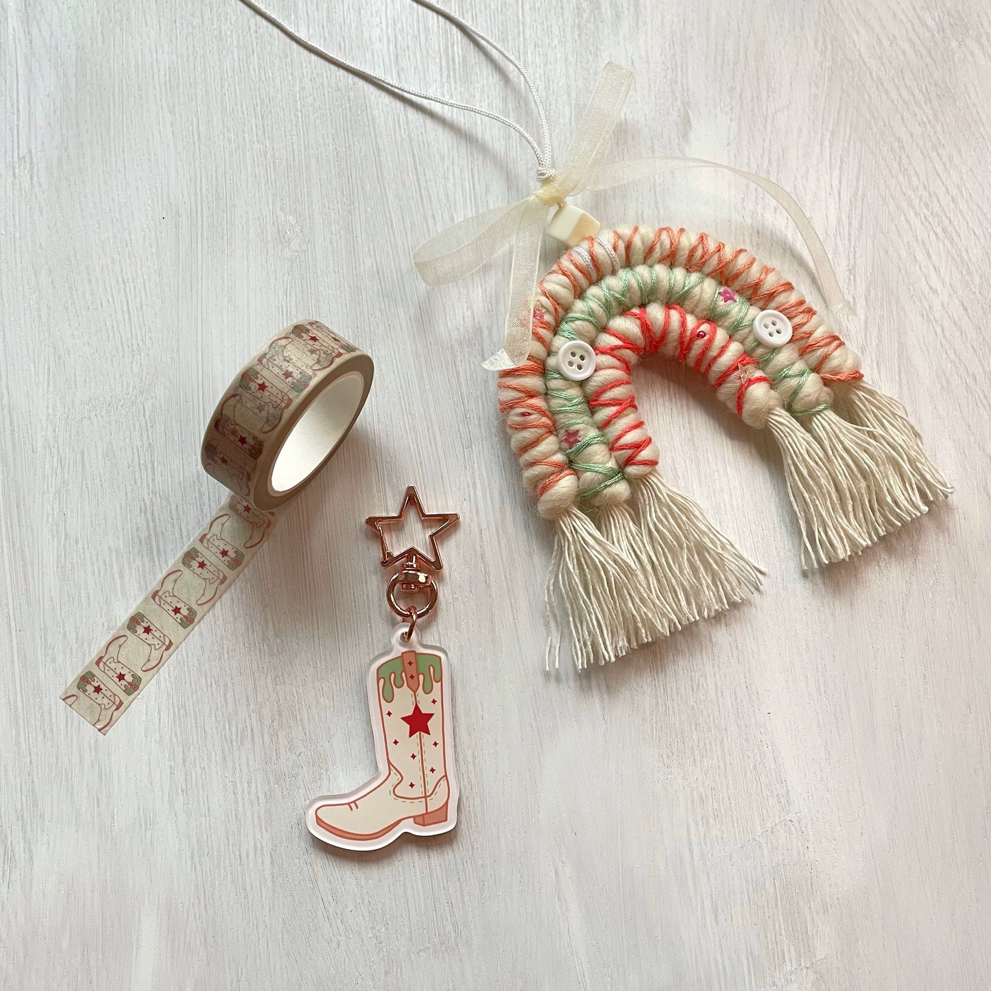 Macrame Rainbow Hanging Charm - Peach