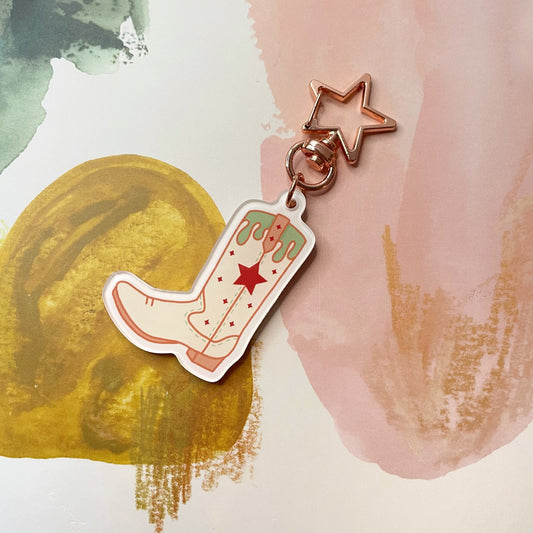Cowgirl Boot Star Keychain