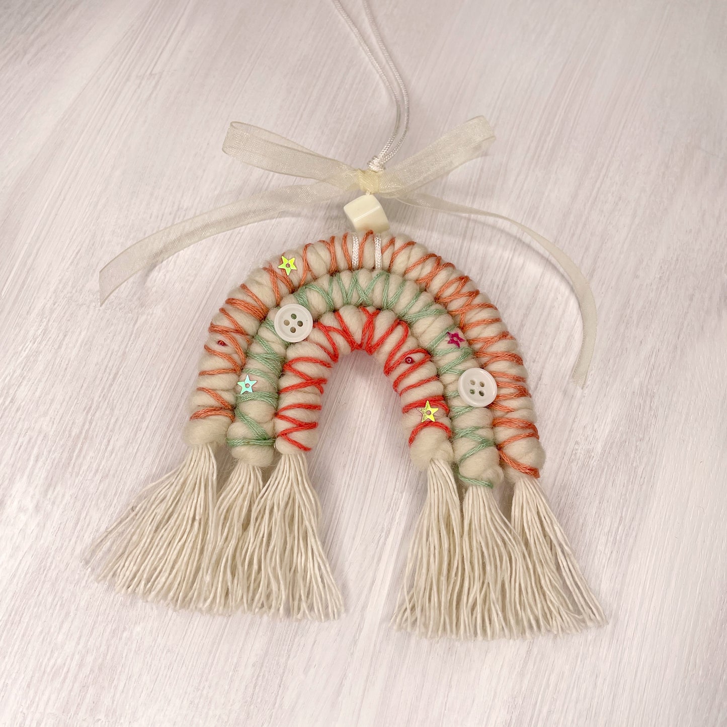 Macrame Rainbow Hanging Charm - Peach