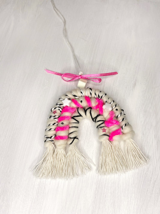 Macrame Rainbow Hanging Charm - Pink & Black