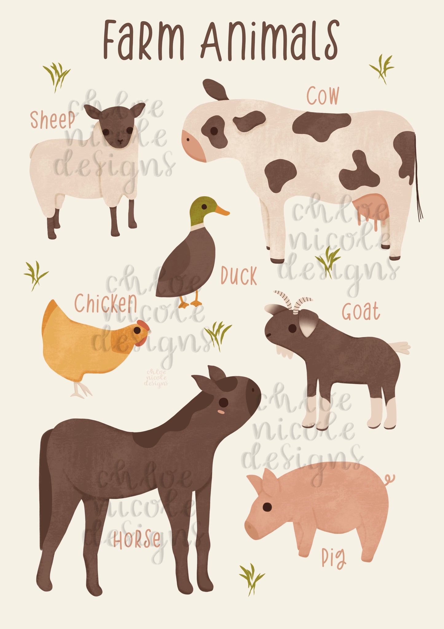 Farm Animals Nursery Art Print | Digital Download