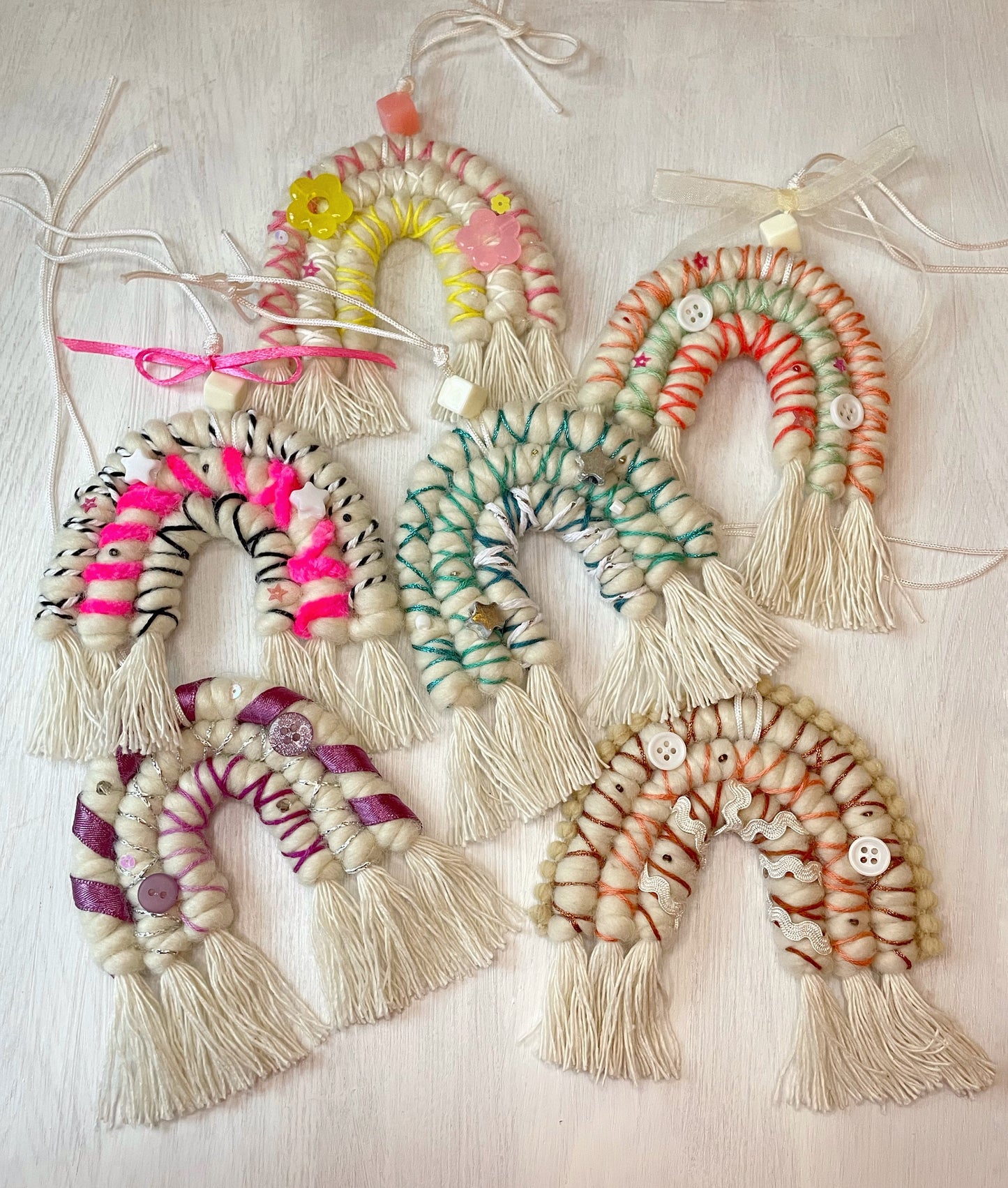 Macrame Rainbow Hanging Charm - Pink & Black