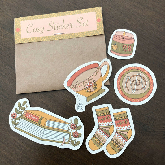 Cosy/Hygge Stickers | Set of 5 | Die-cut